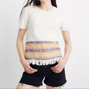Madewell Cream Fringed Jacquard Sweater Tee